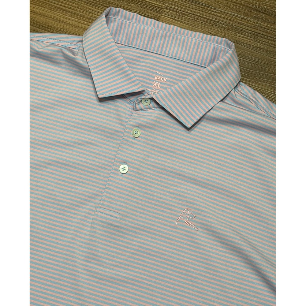 Rhoback Mens The Birdie Performance Polo Shirt Blue Pink Striped Short Sz 2XL